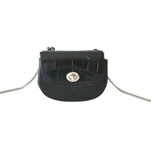 Coach CZ475 Turnlock Card Case Croc Embossed Leather Chain Crossbody Black